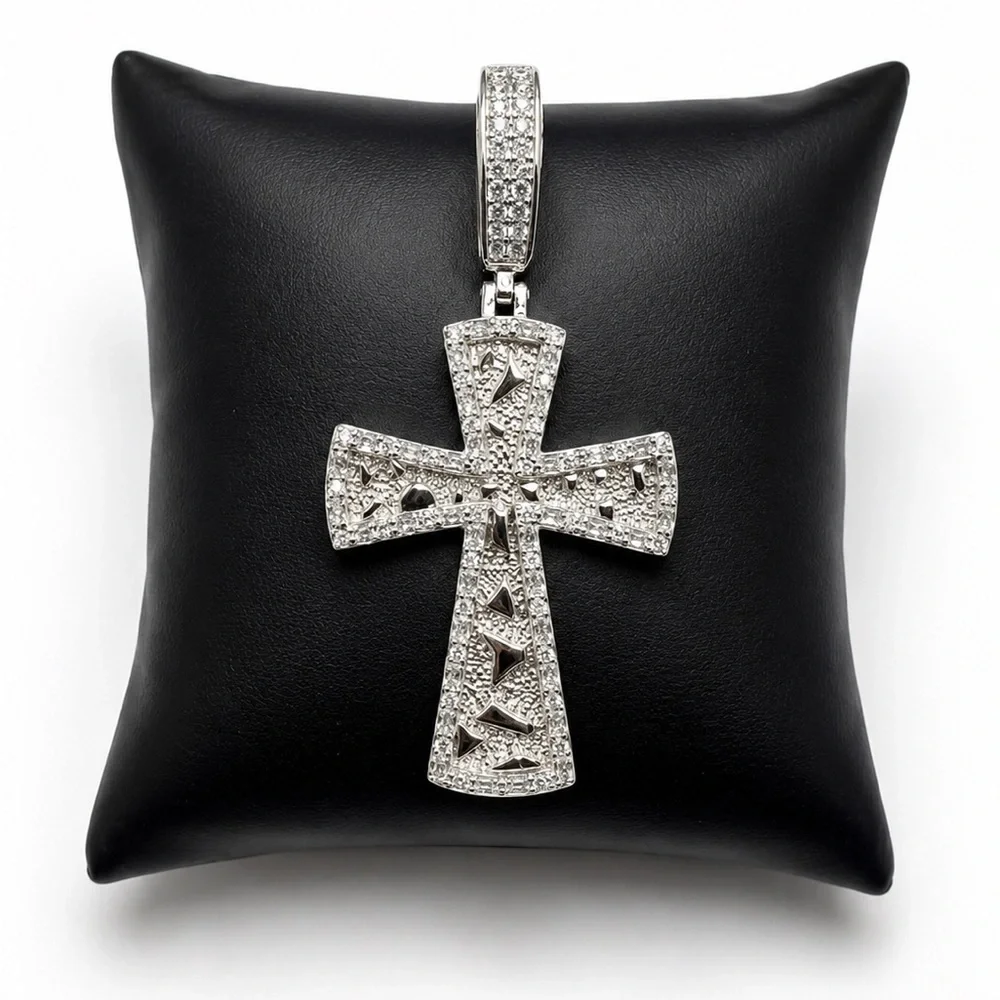 925 Sterling Silver Nugget Cross Men’s Pendant 1.80CTW MOISSANITE